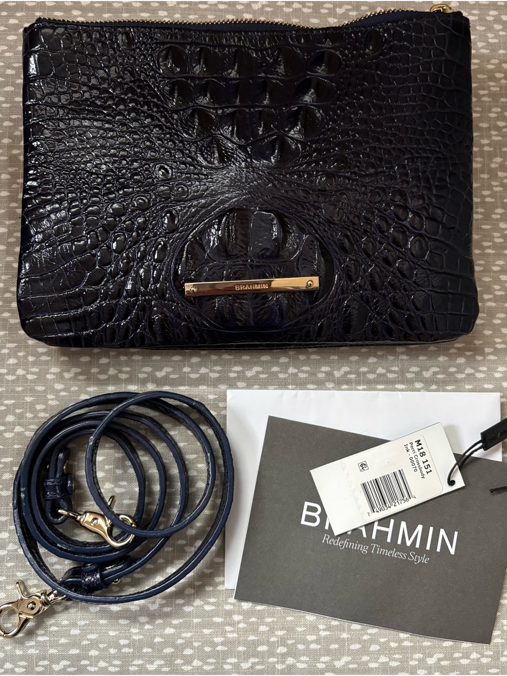 Brahmin | Navy | Katie Crocodile-Embossed Leather Crossbody Bag